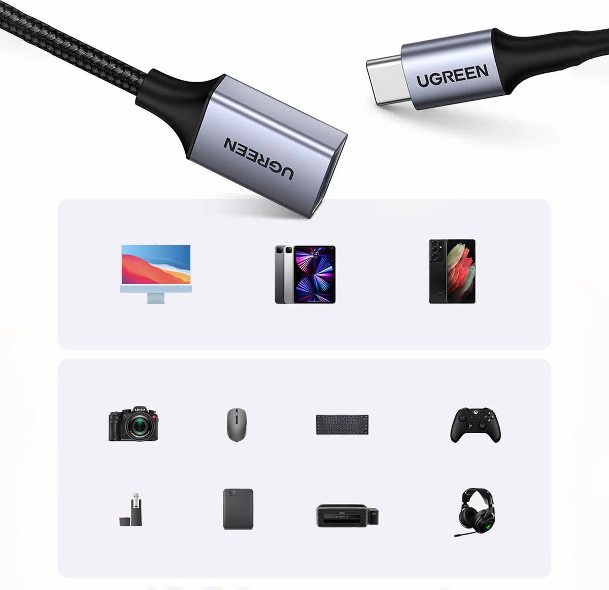 Kabllo adapter OTG Ugreen US378, 0.15m, i zi