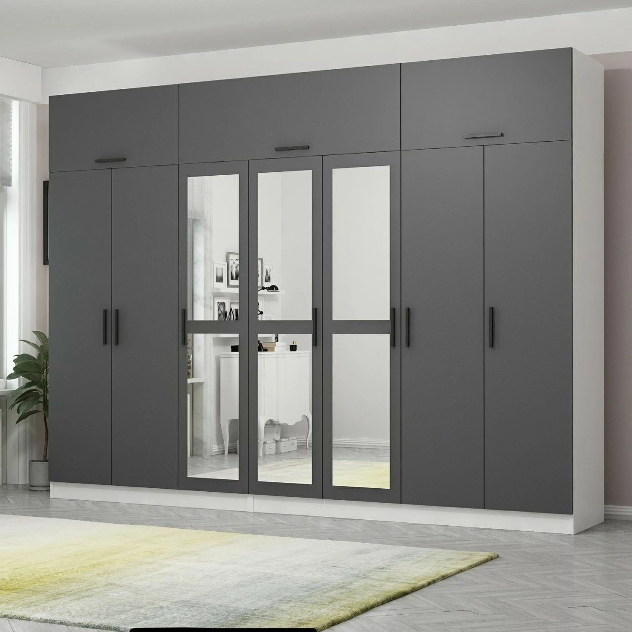 Dollap Skye Decor, anthracit-bardhë, 315x255x52cm