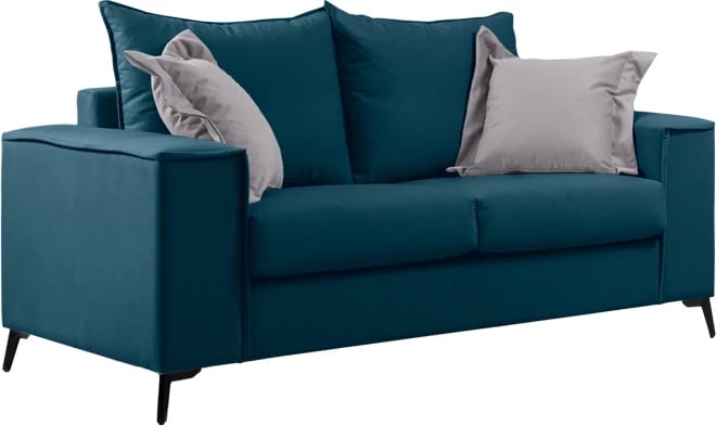 Set divanësh Verona 2 pjesë, pëlhurë blu me jastëkë ngjyrë gri të lehtë