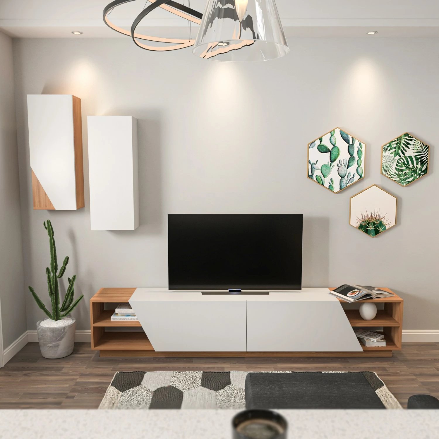 Komodë TV Hanah Home, ngjyrë zebra - e bardhë, teak