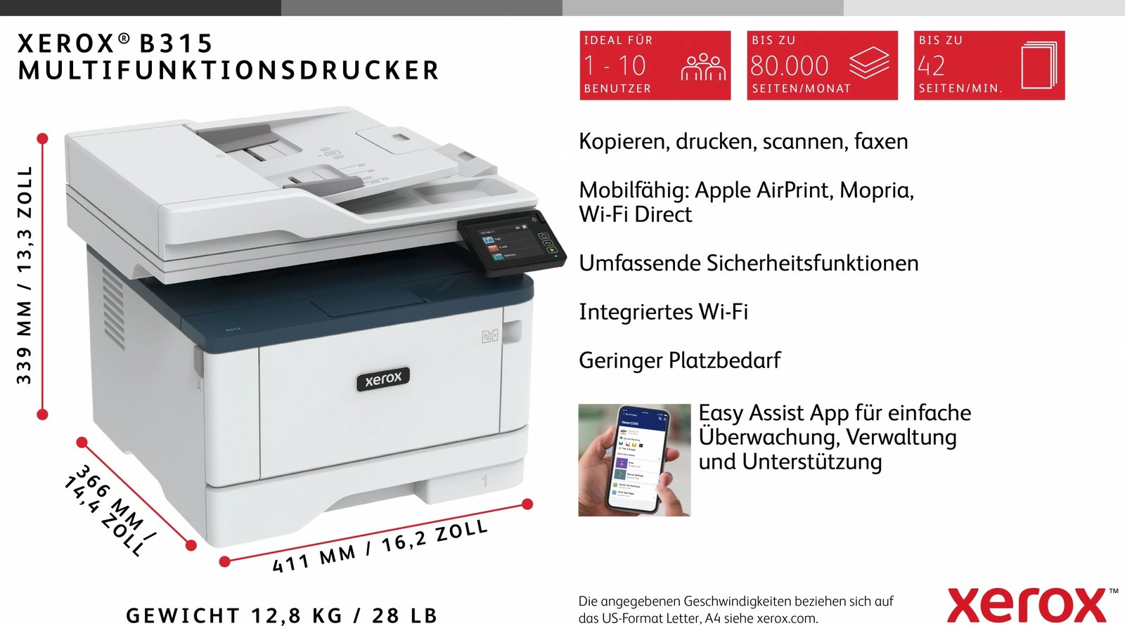 Printer multifunksional Xerox B315, laser, mono, wireless, duplex, 2 kaseta, 350 fletë, A4, blu/bardhë Printer multifunksional Xerox B315, laser, mono, wireless, duplex, 2 kaseta, 350 fletë, A4, blu/bardhë