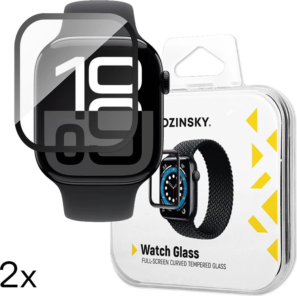 Xham i temperuar Wozinsky Full Glue për Apple Watch Series 10, 46mm, 2 copë, me kornizë të zezë