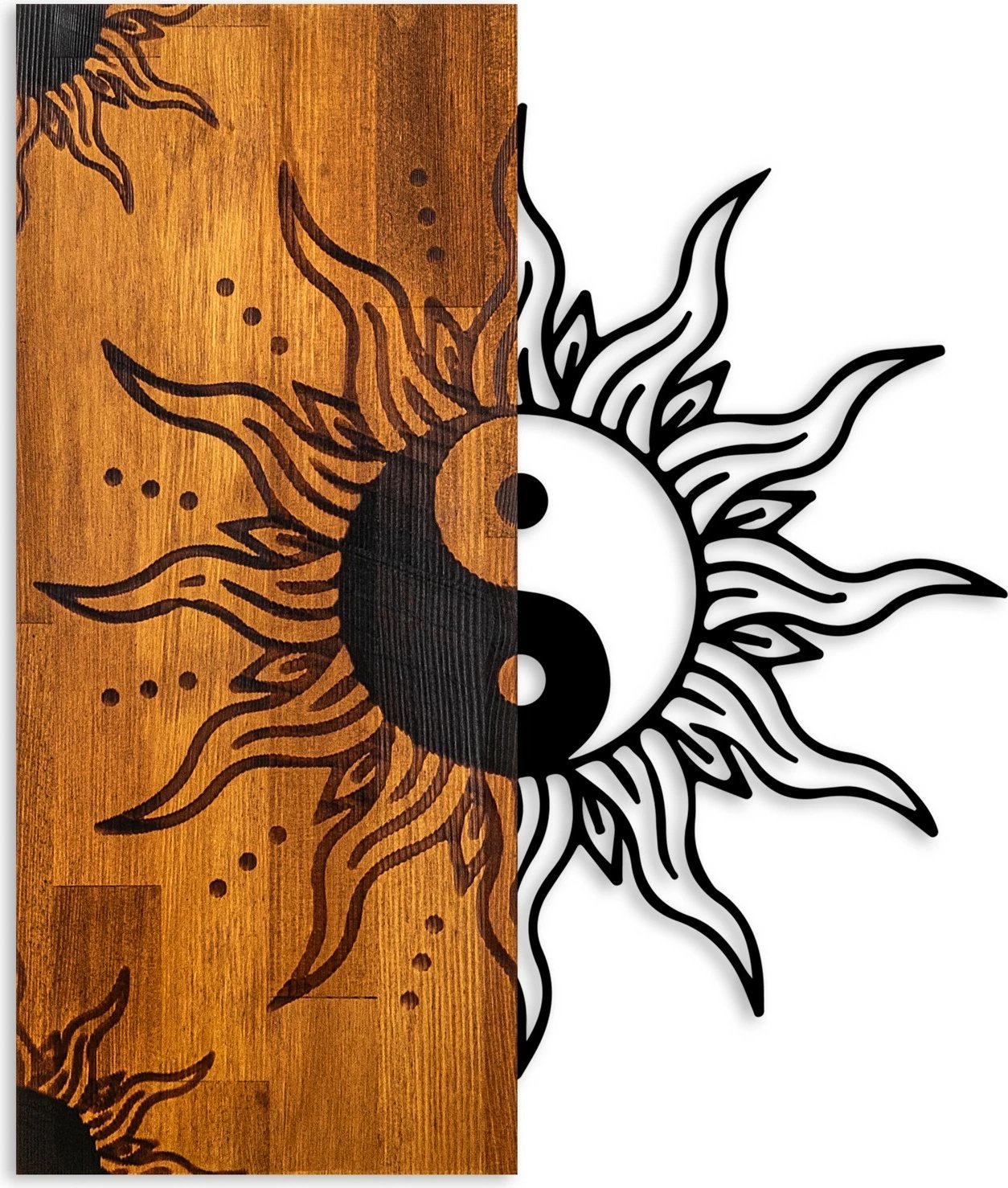 Aksesor dekorativ muri prej druri, Yin Yang, Wallity, ngjyrë arre, e zezë