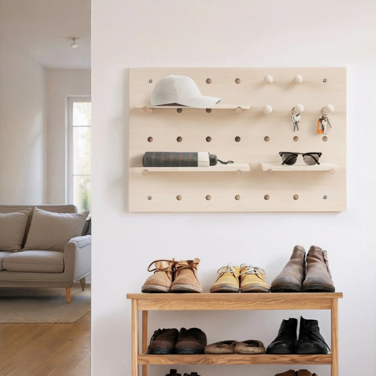 Tabelë organizuese murale, Maclean MC-130 WD, 40x60 cm, 3 rafte + 5 grepa, ngarkesë 20 kg, dru i çelët Tabelë organizuese murale, Maclean MC-130 WD, 40x60 cm, 3 rafte + 5 grepa, ngarkesë 20 kg, dru i çelët