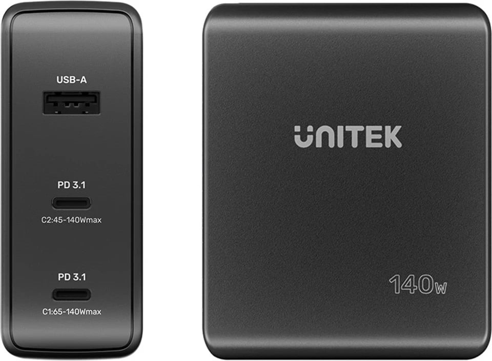 Karikues Unitek GaN me 3 porta, 140W, ngjyrë e zezë