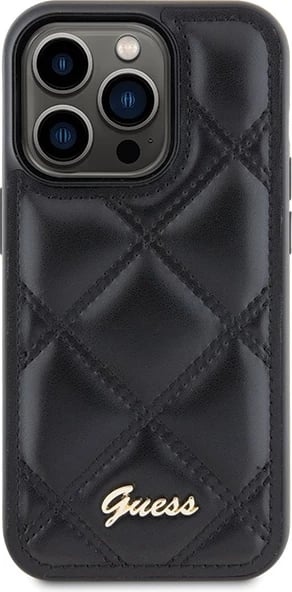 Mbështjellës Guess Quilted Metal Logo për iPhone 15 Pro, i zi Mbështjellës Guess Quilted Metal Logo për iPhone 15 Pro, i zi