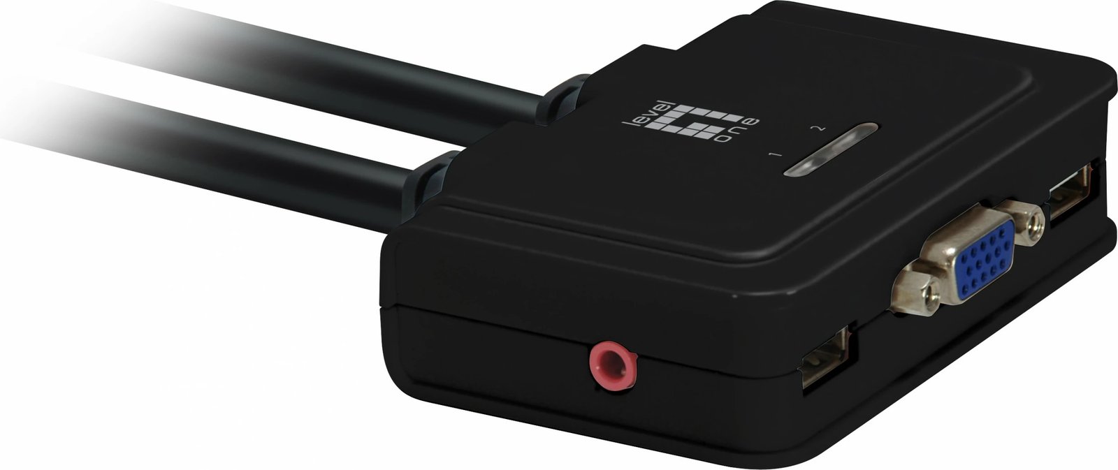 Switch LevelOne KVM-0223, 2-Port USB VGA, mbështetje audio, 2048 x 1536 pixels, e zezë