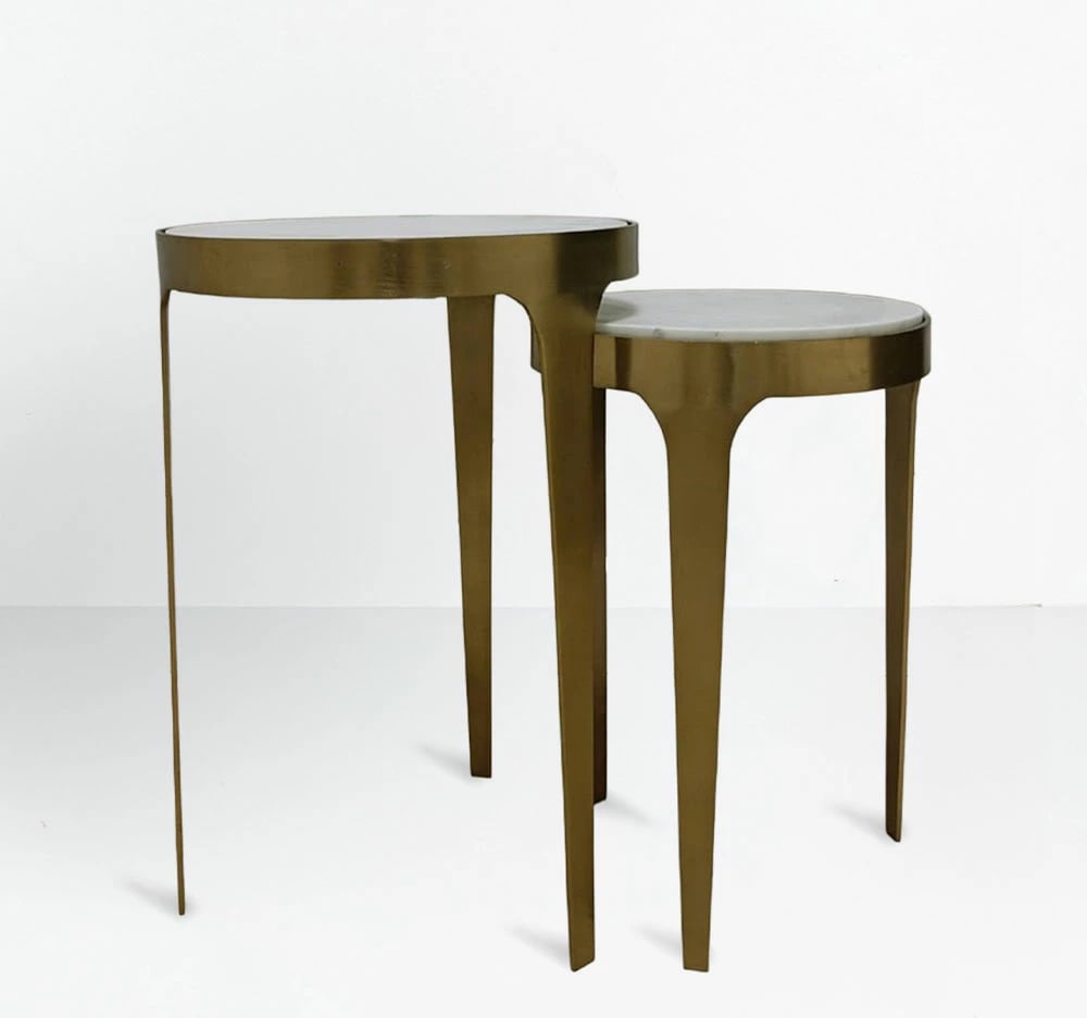 Set tavolinash anësore STICKS, 2 copë, e bardhë dhe ari, 37x37x54.5cm