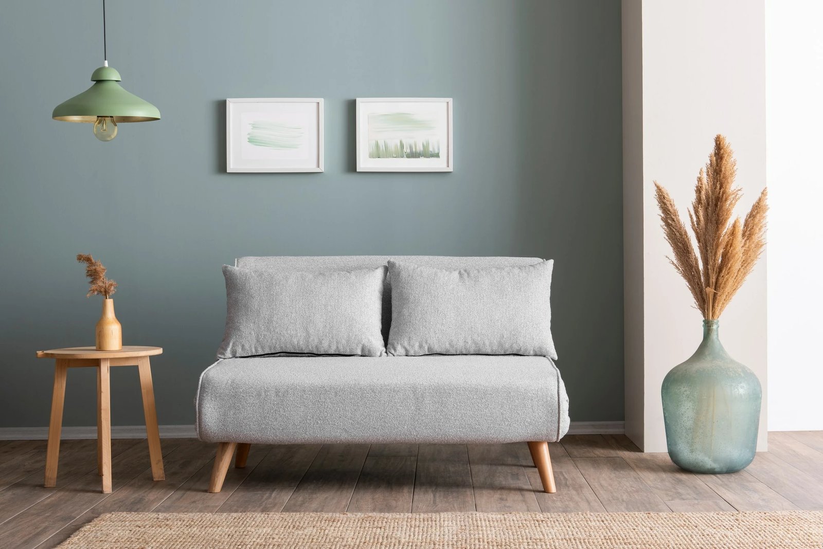 Divan-krevat dy ulëse, stof teddy, ngjyrë gri, Folde 2-Seater