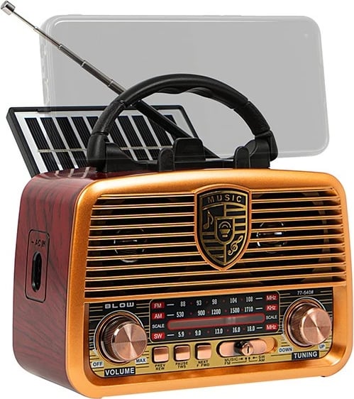 Radio portabile BLOW RA10, analog, AM/FM, Bluetooth, solar, 1200mAh, e zezë/kafe/ari