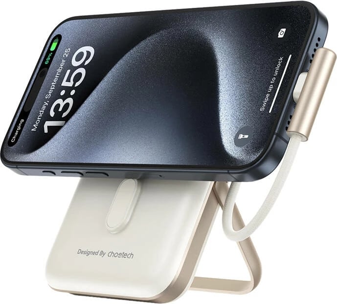 Powerbank Choetech B735, 10000mAh, 20W PD, me magnet, me kabllo USB-C, Bardhë