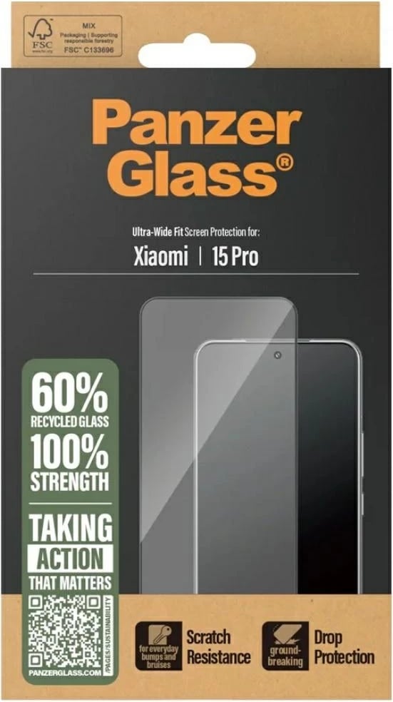 Xham mbrojtës PanzerGlass Ultra-Wide Fit për Xiaomi 15 Pro, me kornizë të zezë