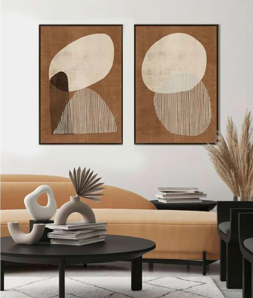 Pikturë dekorative convex, kanavacë, MDF, terrakotë, bezhë, kafe, 60x90x4cm