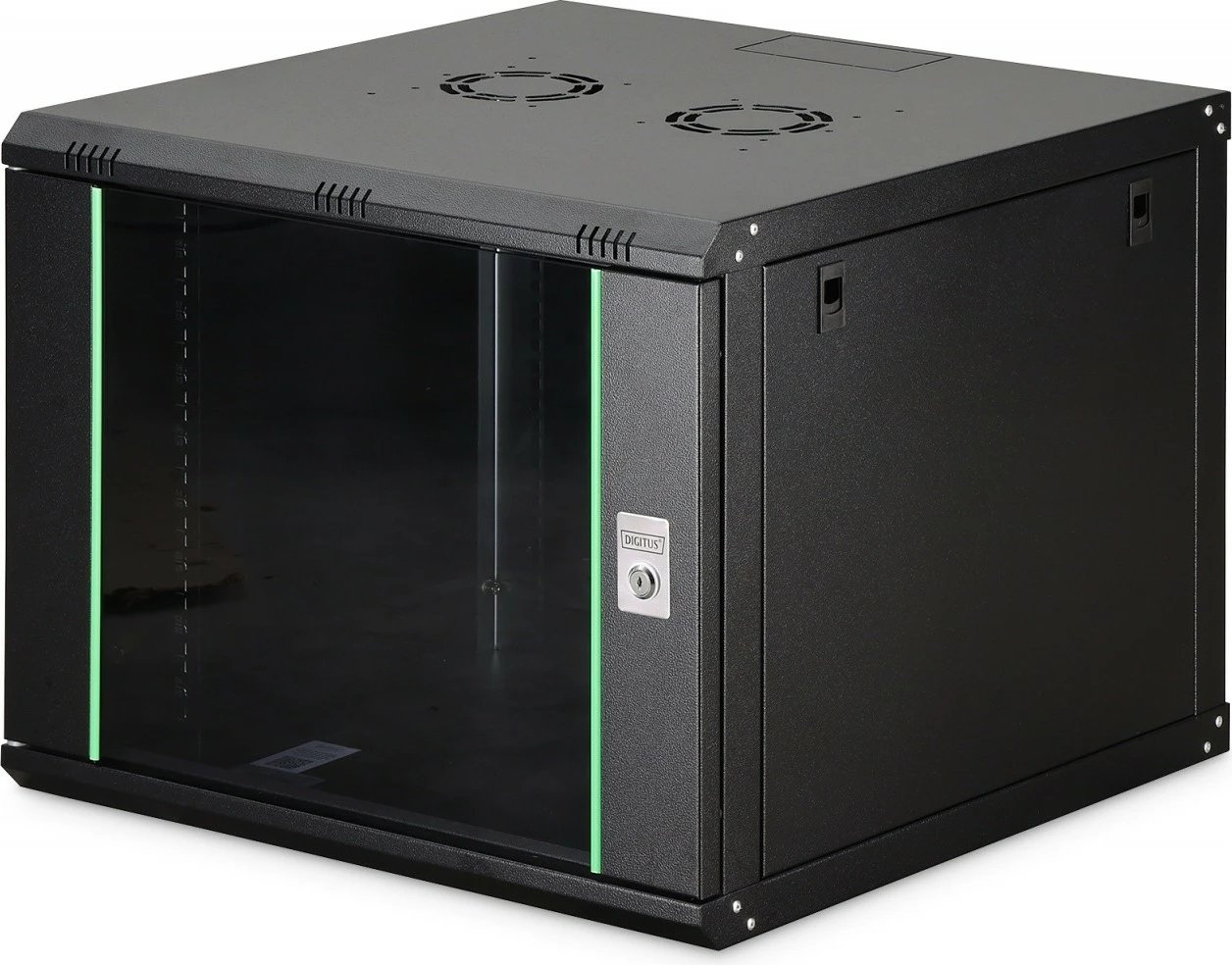 Kabinet rrjeti muror Digitus DN-37107 19" 9U 474x600x600mm derë xhami IP20 kapacitet 60kg i pa-montuar, zezë