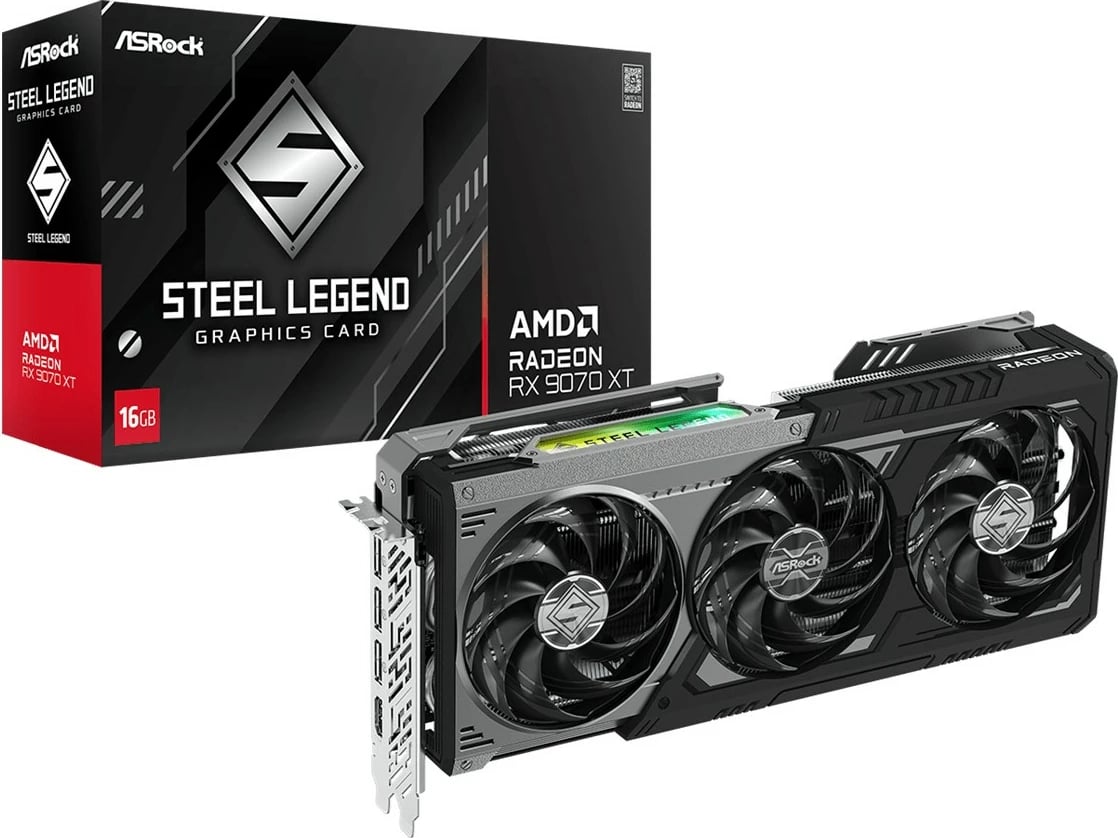 Kartelë grafike ASRock Radeon RX 9070XT Steel Legend Dark 16GB, 3 fan, multikolor