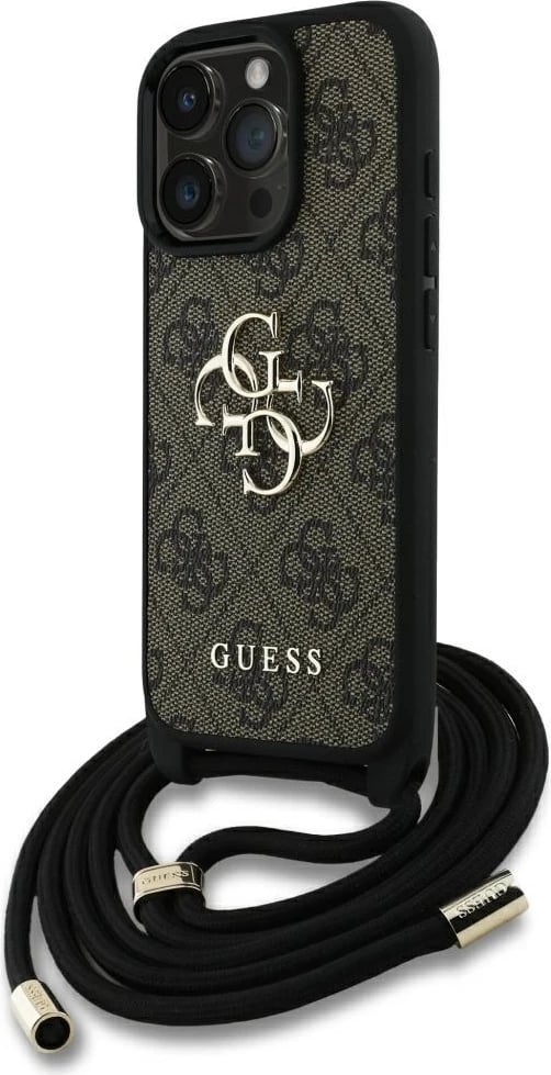 Mbështjellës Guess 4G Big Logo Cord Stap Crossbody për iPhone 16 Pro, Kafe
