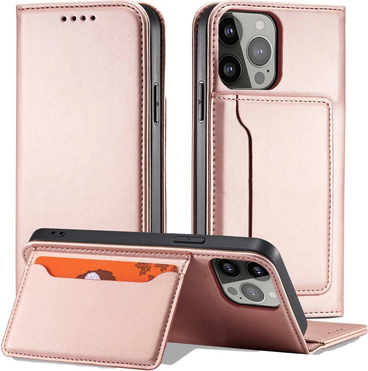 Mbështjellës Hurtel Magnet Card Case për Samsung Galaxy S23+, flip cover, portofol, rozë