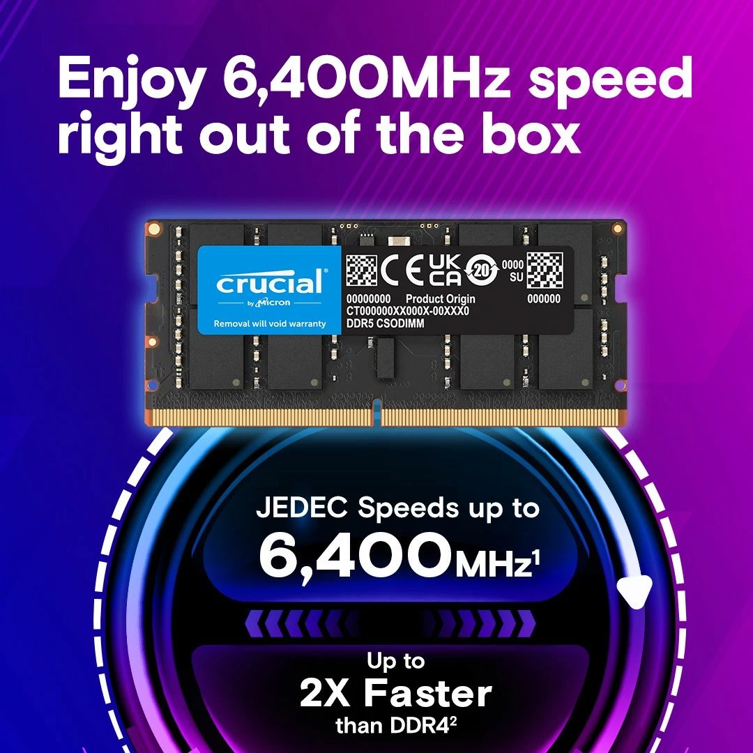 RAM Memorje Crucial DDR5 SODIMM 24GB, 6400 MHz, CL52, për laptop