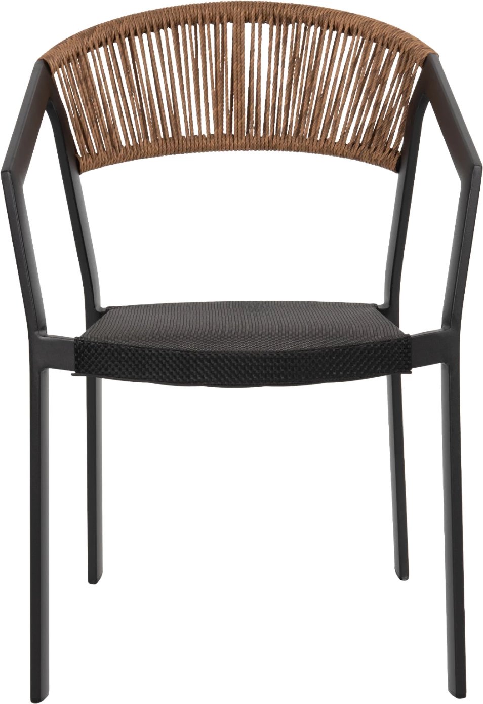 Karrige alumini FH5891.05, kornizë e zezë dhe tekstil, shpinë ratan bezhë, 57.5x59x81.5 cm