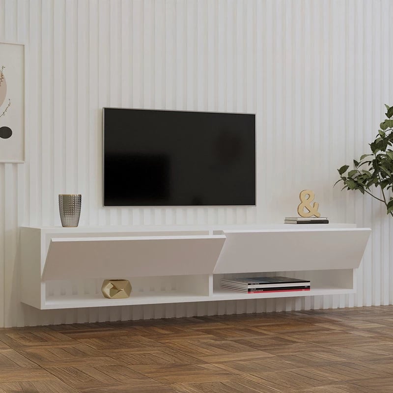 Mobilje muri për TV Melosa, ngjyrë e bardhë, 141x30x31cm