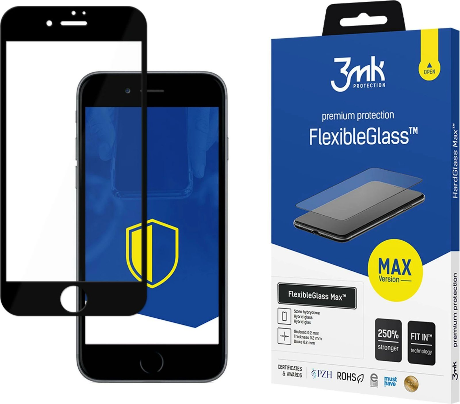 Mbështjellës xhami hibrid 3mk FlexibleGlass Max për iPhone 7 / 8 Plus, i zi Mbështjellës xhami hibrid 3mk FlexibleGlass Max për iPhone 7 / 8 Plus, i zi