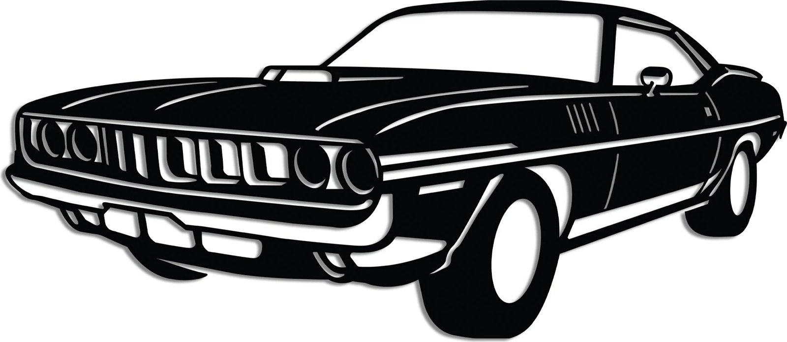 Aksesor dekorativ metalik për mur, Plymouth Barracuda 1971, ngjyrë e zezë, 60x26cm