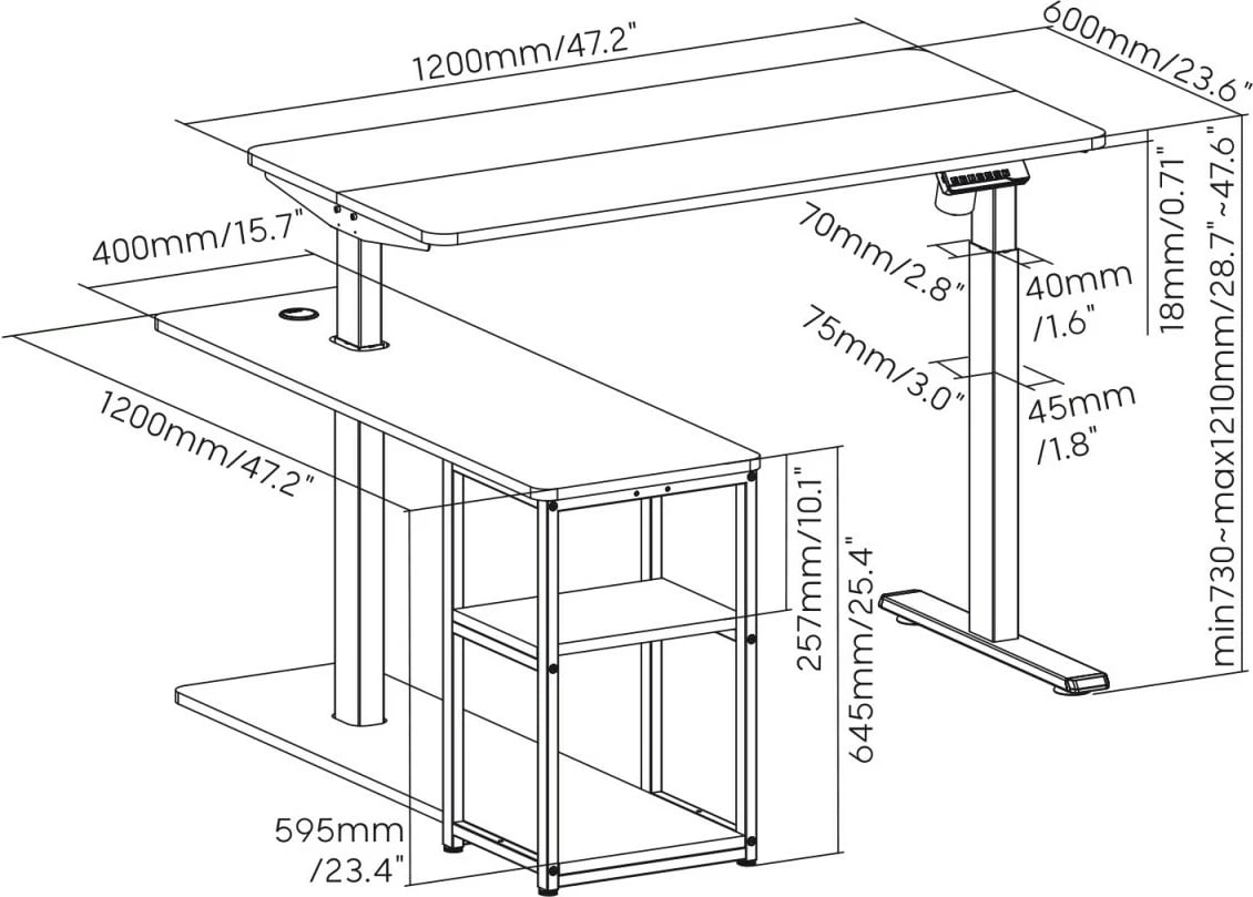 Tavolinë elektrike me rregullim lartësie Ergo Office ER-450, 120x60 cm, e zezë/maron