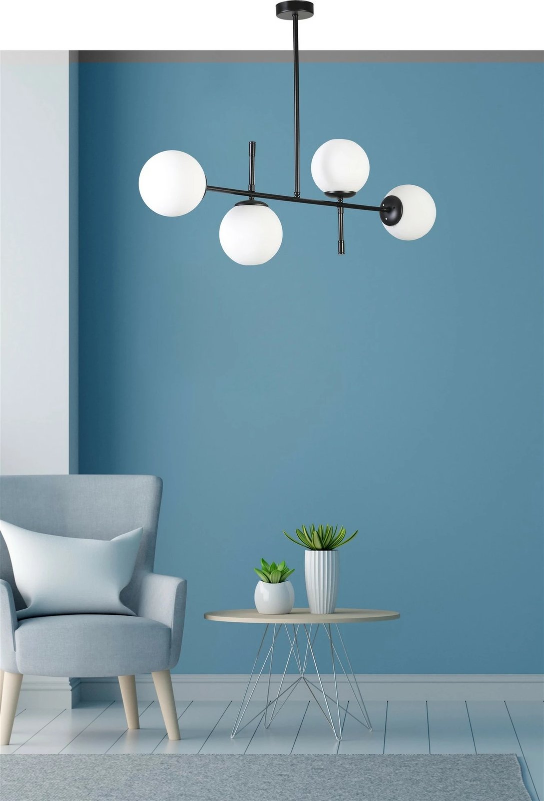 Llambë tavani Opviq Favori, 4 drita, metal i zi, gotë e bardhë