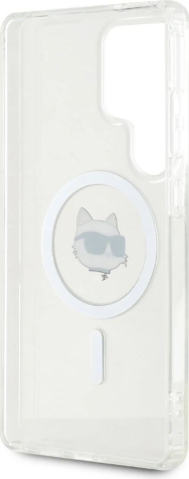 Mbështjellës Karl Lagerfeld Button Choupette Head Printed Logo MagSafe për Samsung Galaxy S25 Ultra, Bardhë
