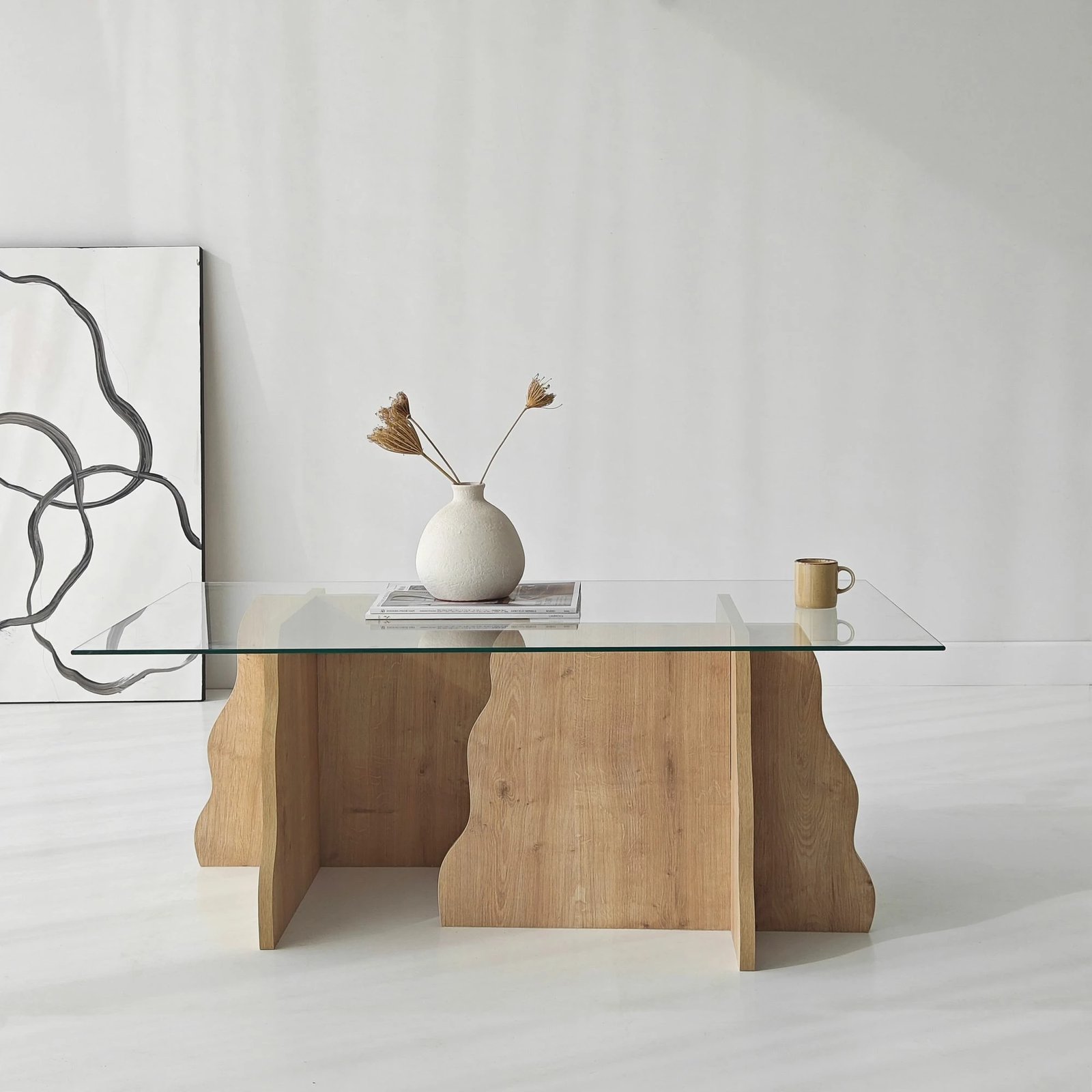 Tavolinë kafeje Skye Decor, lisi Sapphire, xham transparent