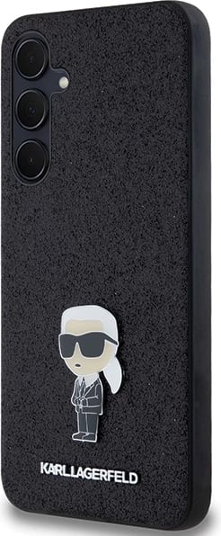 Mbështjellës Karl Lagerfeld Fixed Glitter Ikonik Logo Metal Pin për Samsung Galaxy A55, i zi