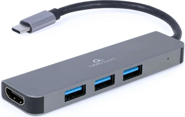 Adapter USB-C Gembird A-CM-COMBO2-01 me 3 porta USB 3.0 dhe HDMI, Gri