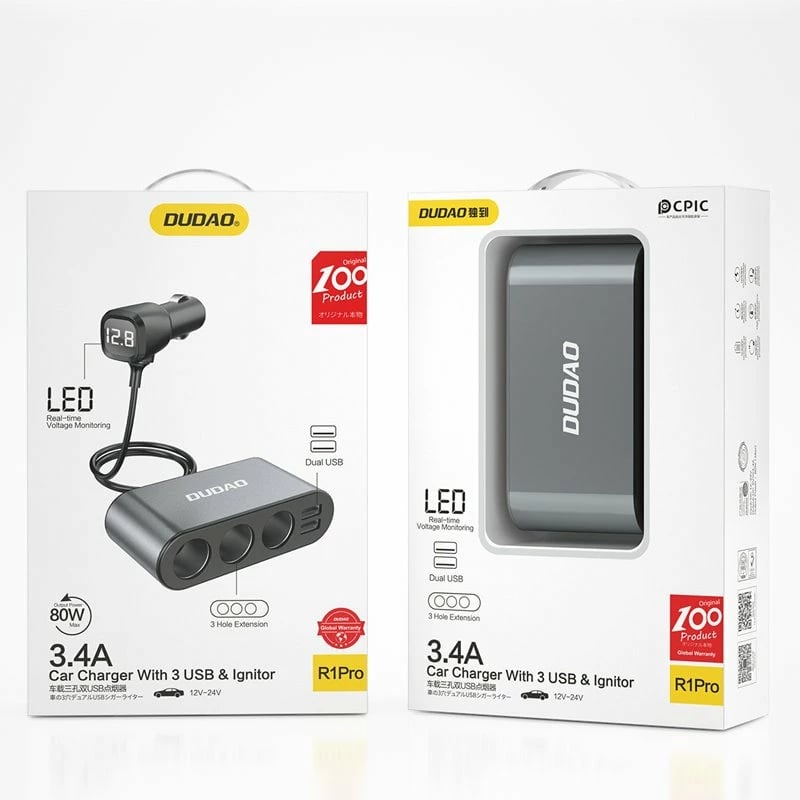 Karikues veture Dudao R1Pro, 2x USB, 3x ndarës çakmaku, i zi