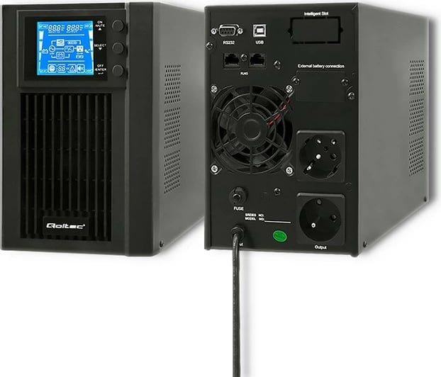 Kasë UPS Qoltec 53042, 1KVA 800W, valë e pastër sinus, LCD, USB, e zezë Kasë UPS Qoltec 53042, 1KVA 800W, valë e pastër sinus, LCD, USB, e zezë