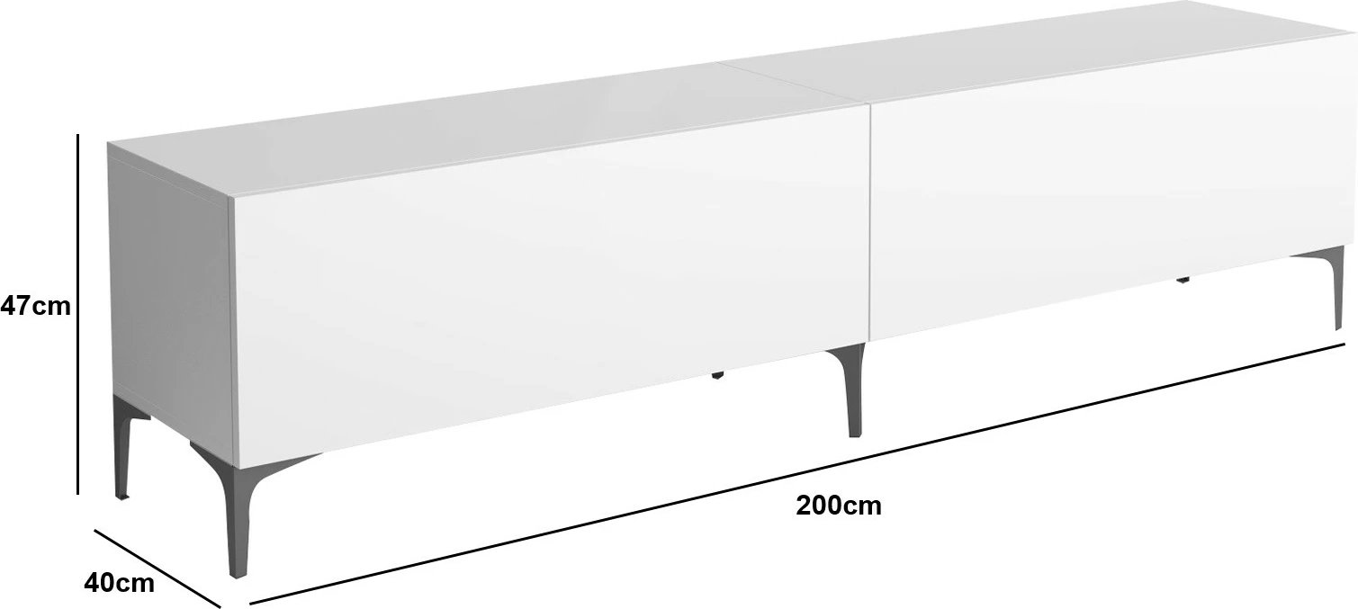 Komodë TV Hanah Home, FRN-12003, e bardhë, këmbë metalike, 200x47x40cm