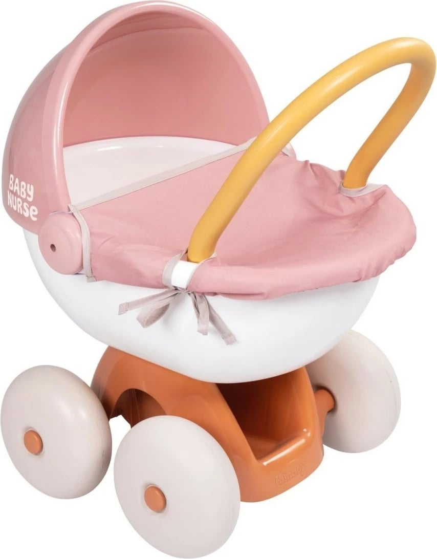 Karrocë lodër për kukulla Smoby Baby Nurse, plastikë e ricikluar, kafe/rozë/e bardhë