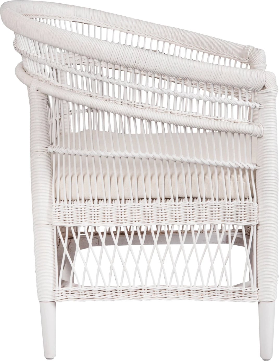 Karrige MALAWI FH9635.02 dru mahogany me rattan, jastëk i bardhë-bardhë 80x70x86Hcm