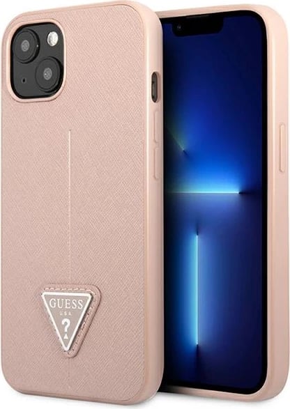 Mbështjellës Guess GUHCP13SPSATLP për iPhone 13 mini 5.4", Saffiano Triangle, Rozë