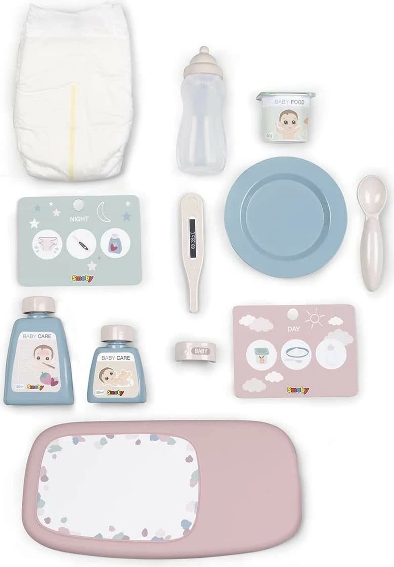 Set aksesorësh Baby Nurse Smoby 7600220367, për kujdesin e kukullave, shumëngjyrësh, 12 pjesë