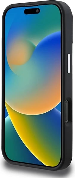 Mbështjellës Guess Grained Triangle MagSafe për iPhone 16 Pro, zi
