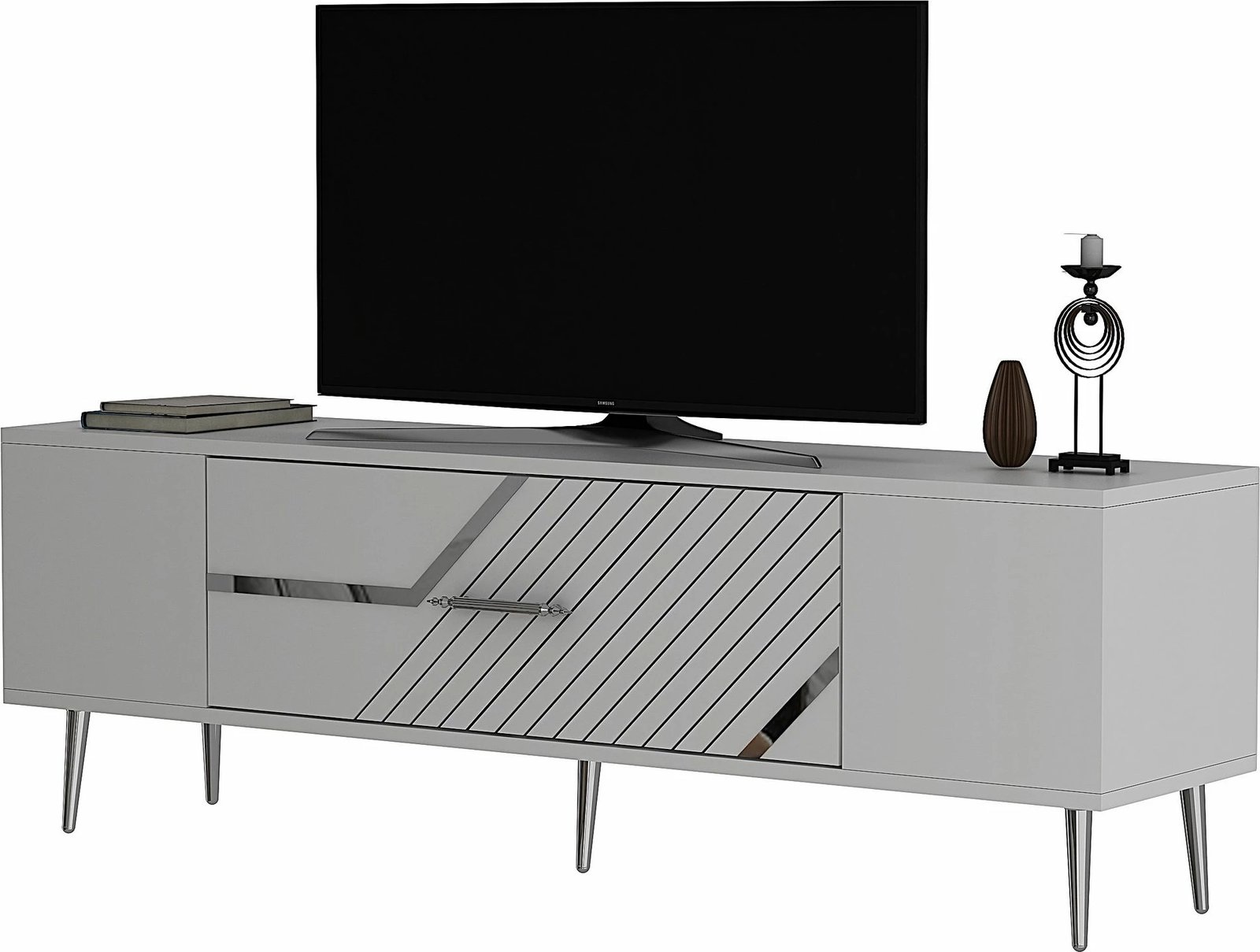 Komodë TV Skye Decor, e bardhë, argjend