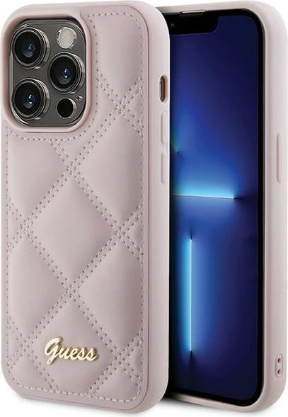 Mbështjellës Guess Quilted Metal Logo për iPhone 15 Pro, Rozë Mbështjellës Guess Quilted Metal Logo për iPhone 15 Pro, Rozë