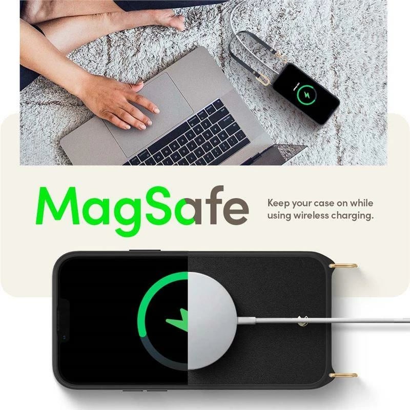 Mbështjellës Spigen Cyrill Classic Charm Mag për iPhone 14 Plus, MagSafe, i zi, me rrip
