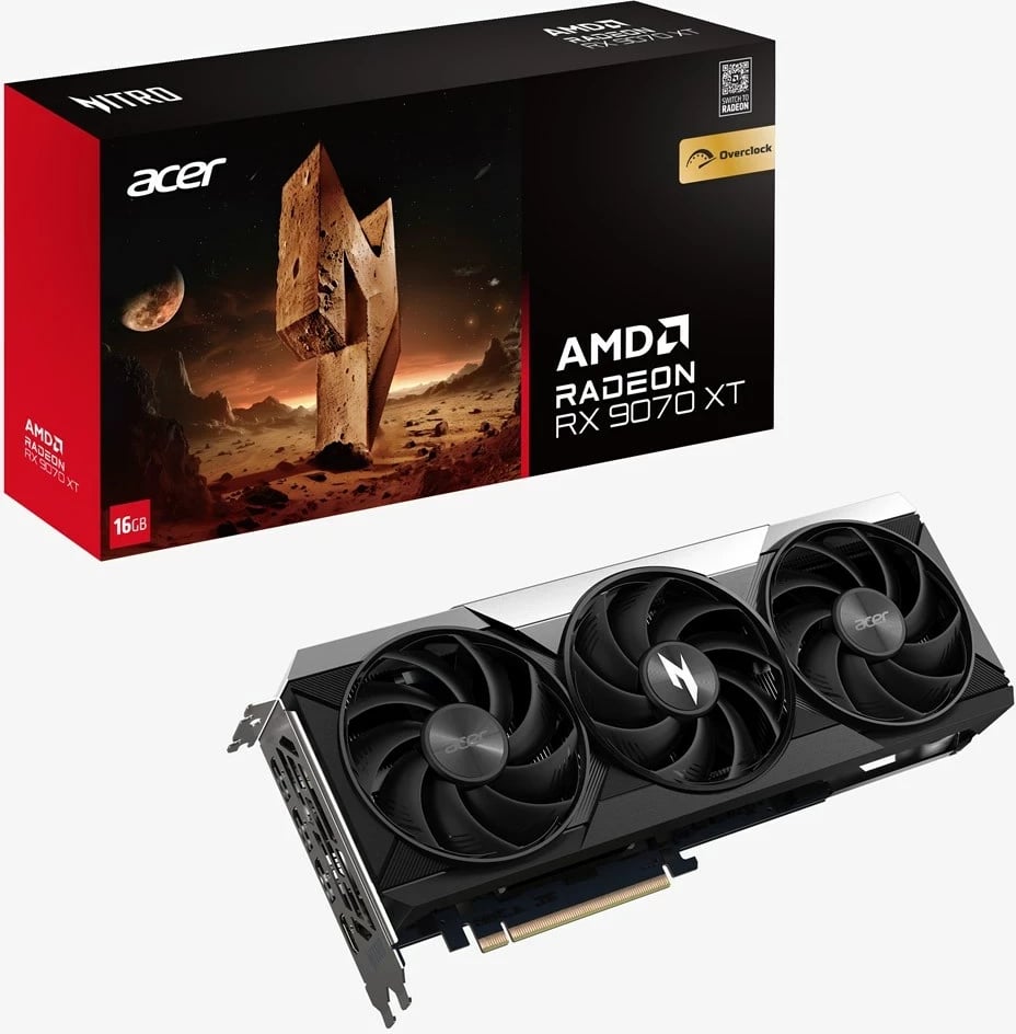 Kartë grafike Acer Nitro Radeon RX 9070 OC, 16GB GDDR6, 3x HDMI, 3x DisplayPort, e zezë