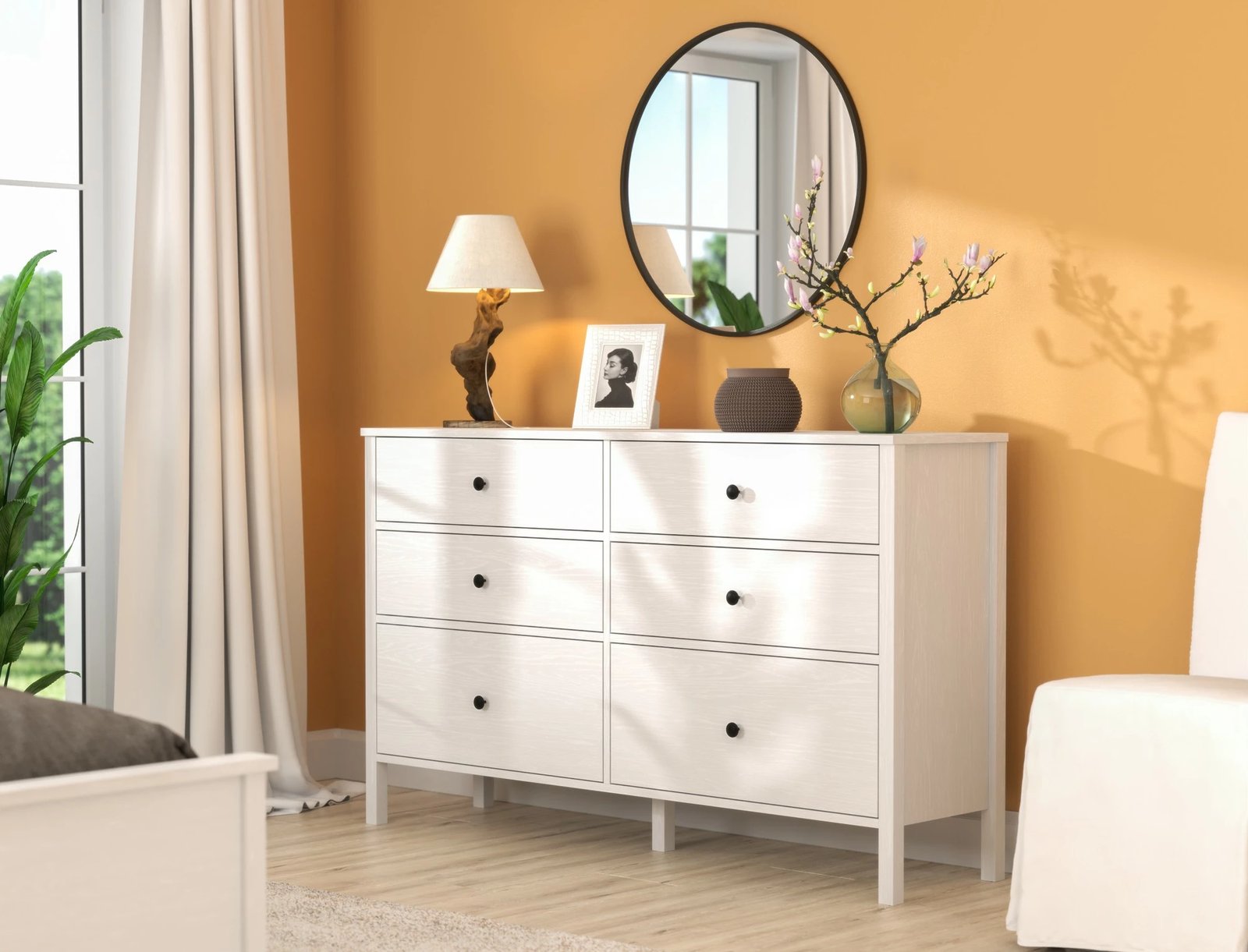 Komodë Hanah Home, FRN-20017, ngjyrë druri dhe e bardhë