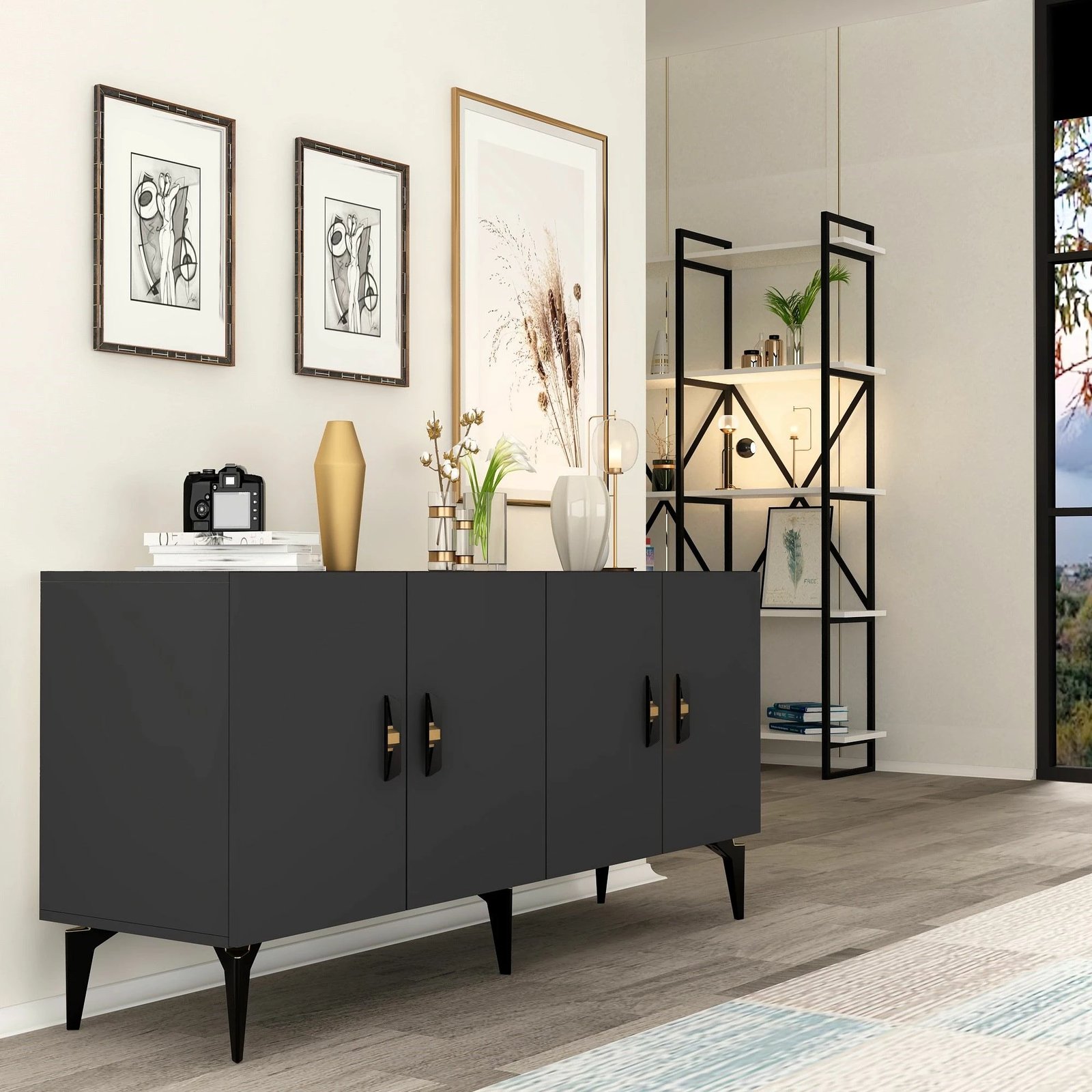 Konsol Skye Decor, ngjyrë antracit, Plus