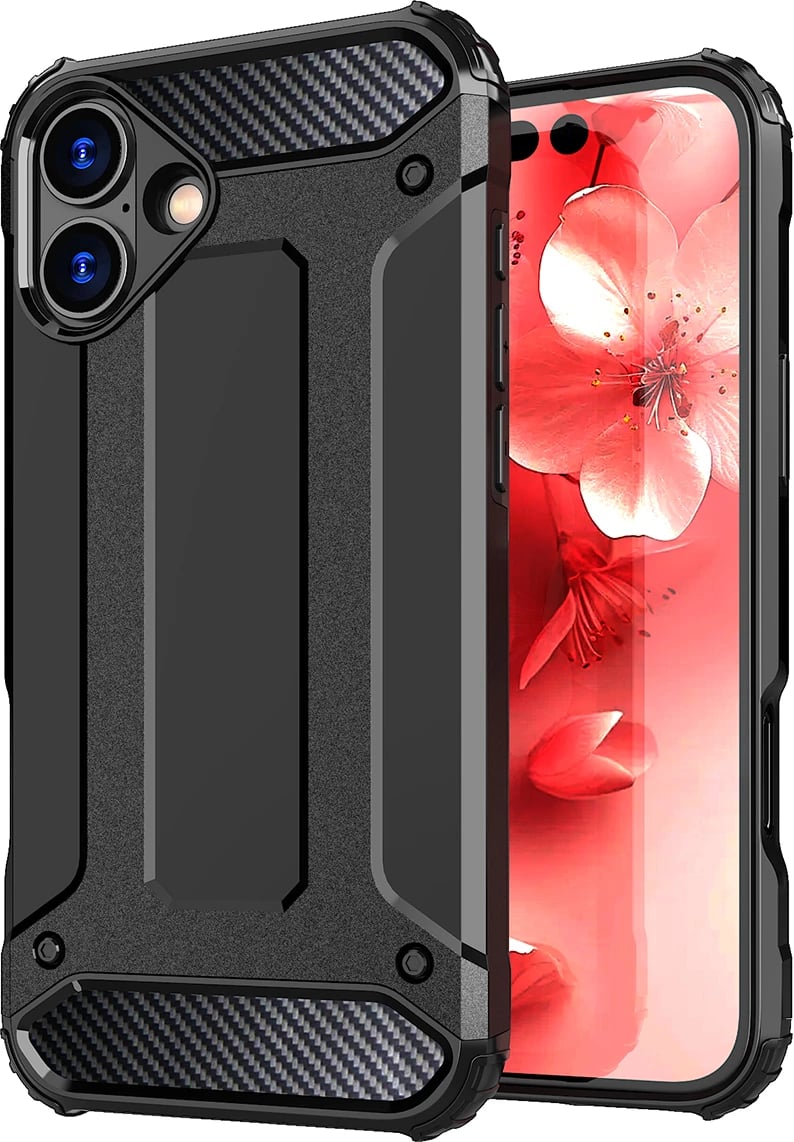 Mbështjellës Hurtel Hybrid Armor për iPhone 16 Plus, i zi