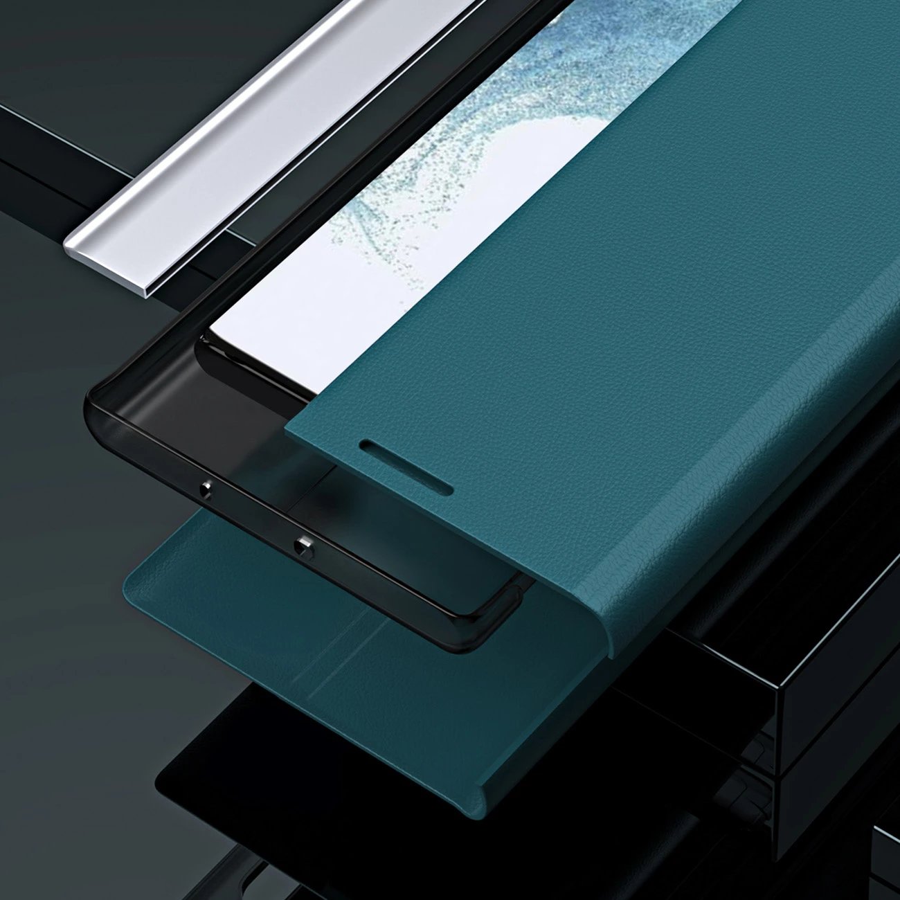 Mbështjellës Hurtel Sleep Case Pro për Samsung Galaxy A24 4G, me kapak dhe qëndrim, Kaltër