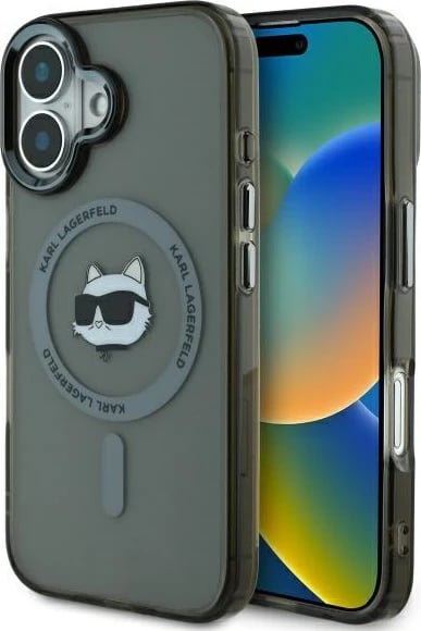 Mbështjellës Karl Lagerfeld IML Metal Choupette Head MagSafe për iPhone 16, Zi