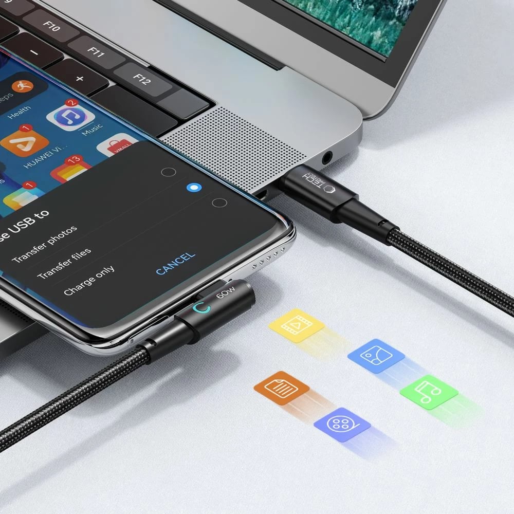 Kabllo USB-C në USB-C Tech-Protect UltraBoost L, 1m, 60W, Najlon, Gri